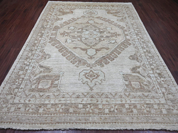 7'10" x 9'10" New Hand Knotted Grey Wool Rectangle Oriental Rug - MOA10222438