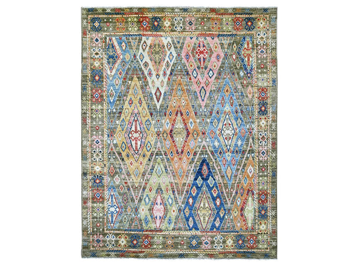 7'9" x 9'11" New Hand Knotted Grey Wool Rectangle Oriental Rug - MOA10222439