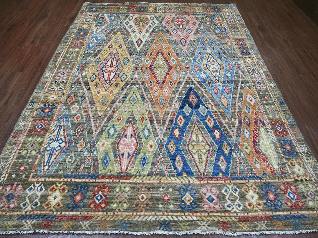 7'9" x 9'11" New Hand Knotted Grey Wool Rectangle Oriental Rug - MOA10222439