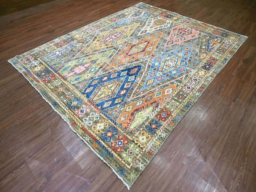 7'9" x 9'11" New Hand Knotted Grey Wool Rectangle Oriental Rug - MOA10222439