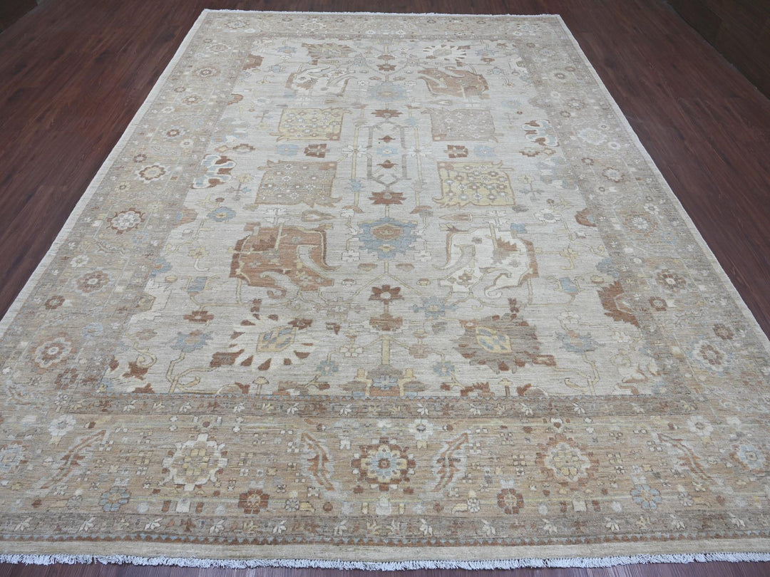9'0" x 11'9" New Hand Knotted Grey Wool Rectangle Oriental Rug - MOA10222440