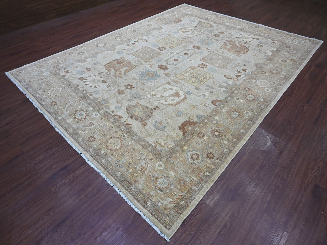 9'0" x 11'9" New Hand Knotted Grey Wool Rectangle Oriental Rug - MOA10222440