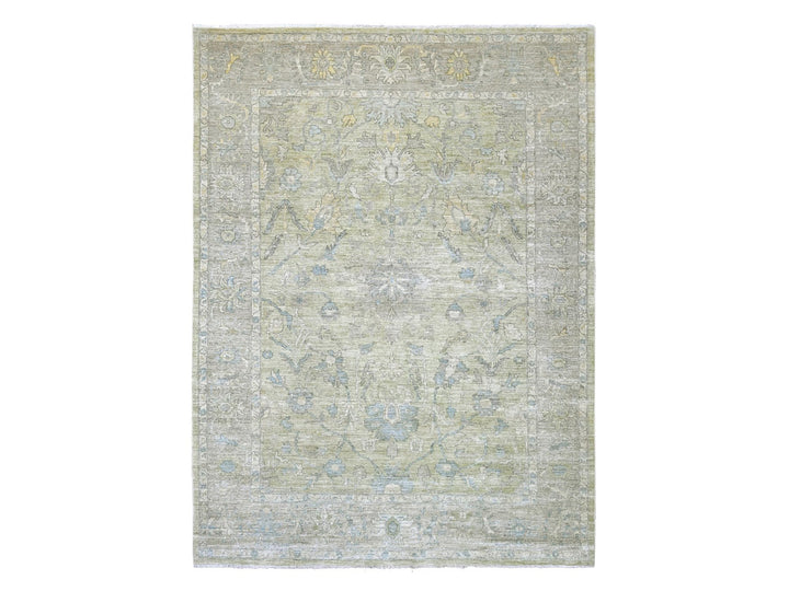 9'0" x 11'10" New Hand Knotted Green Wool Rectangle Oriental Rug - MOA10222441