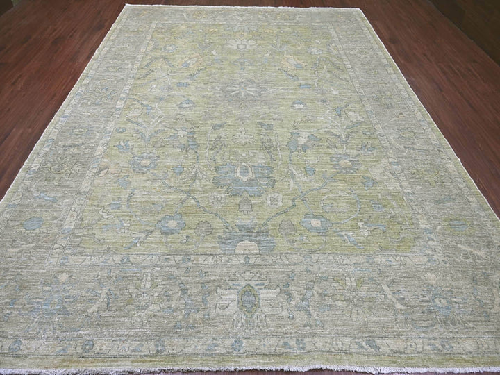 9'0" x 11'10" New Hand Knotted Green Wool Rectangle Oriental Rug - MOA10222441