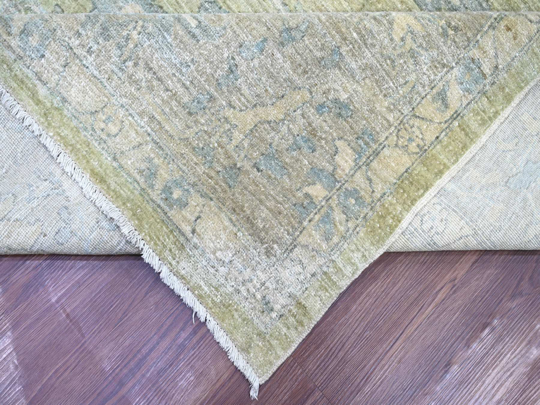 9'0" x 11'10" New Hand Knotted Green Wool Rectangle Oriental Rug - MOA10222441