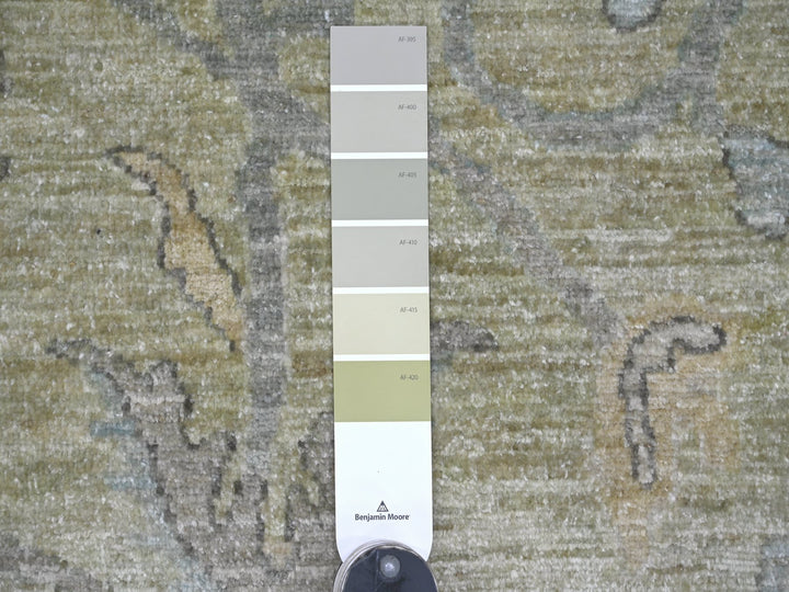 9'0" x 11'10" New Hand Knotted Green Wool Rectangle Oriental Rug - MOA10222441