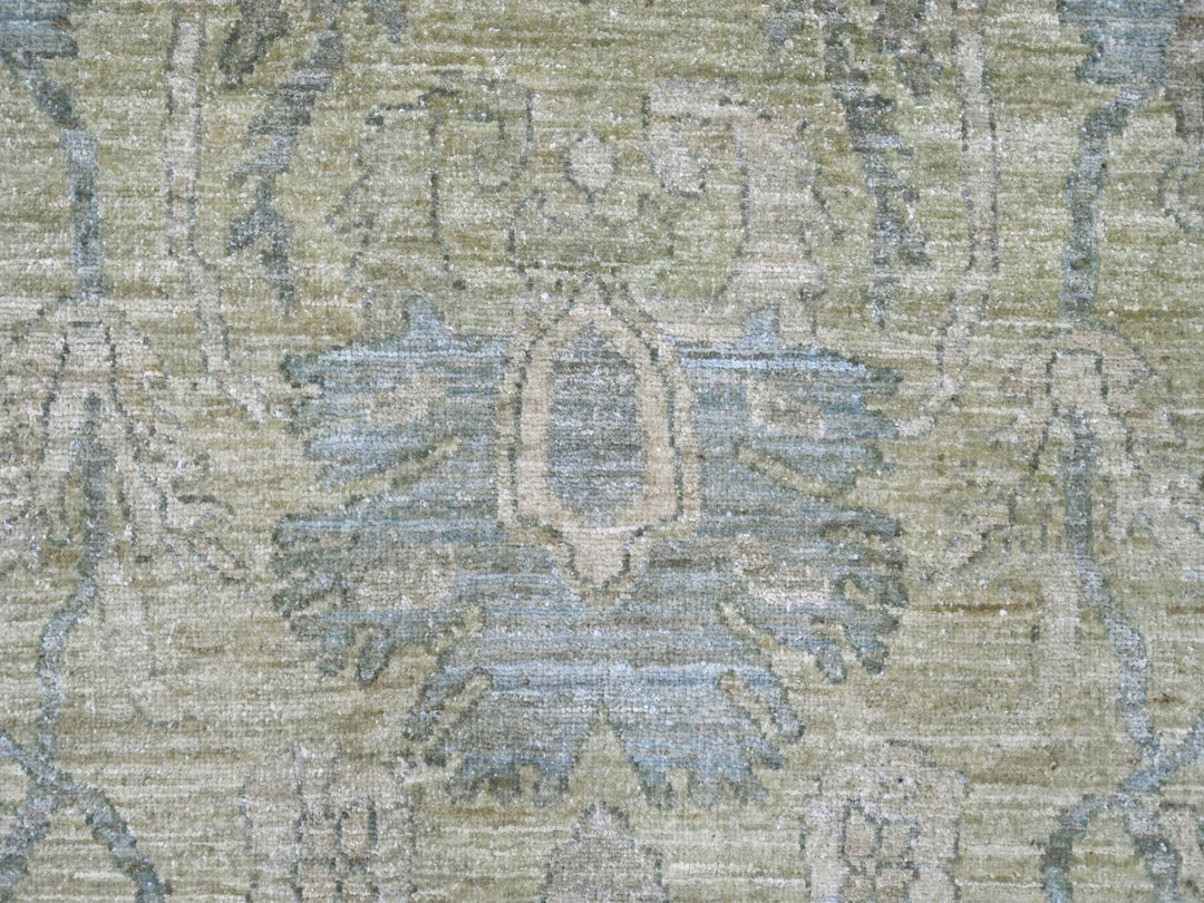 9'0" x 11'10" New Hand Knotted Green Wool Rectangle Oriental Rug - MOA10222441