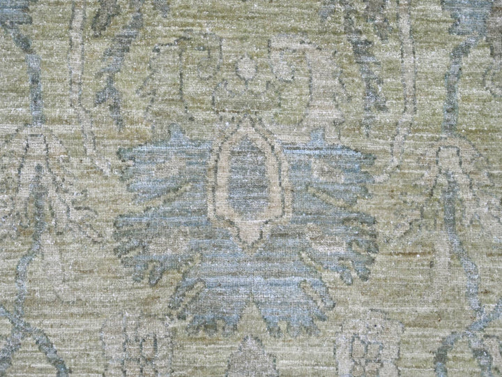 9'0" x 11'10" New Hand Knotted Green Wool Rectangle Oriental Rug - MOA10222441