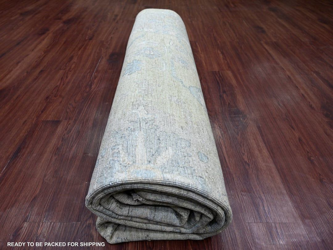 9'0" x 11'10" New Hand Knotted Green Wool Rectangle Oriental Rug - MOA10222441