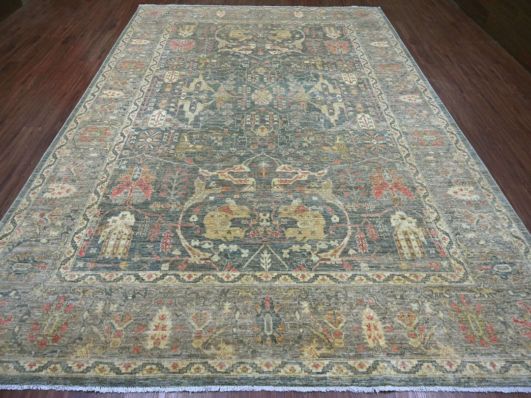 8'11" x 12'2" New Hand Knotted Grey Wool Rectangle Oriental Rug - MOA10222442