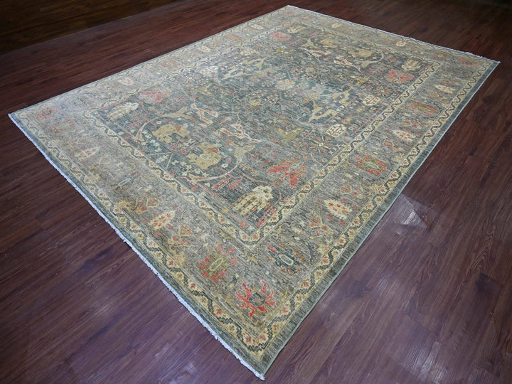 8'11" x 12'2" New Hand Knotted Grey Wool Rectangle Oriental Rug - MOA10222442