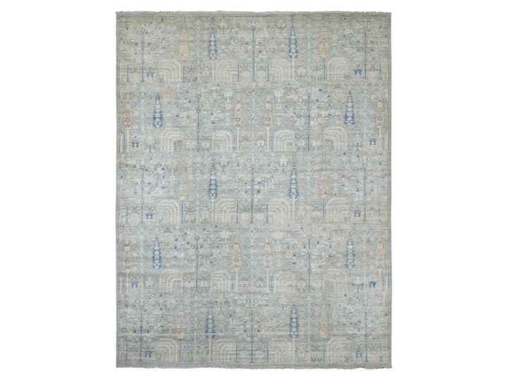 9'3" x 11'10" New Hand Knotted Green Wool Rectangle Oriental Rug - MOA10222443