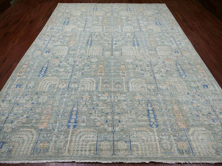 9'3" x 11'10" New Hand Knotted Green Wool Rectangle Oriental Rug - MOA10222443