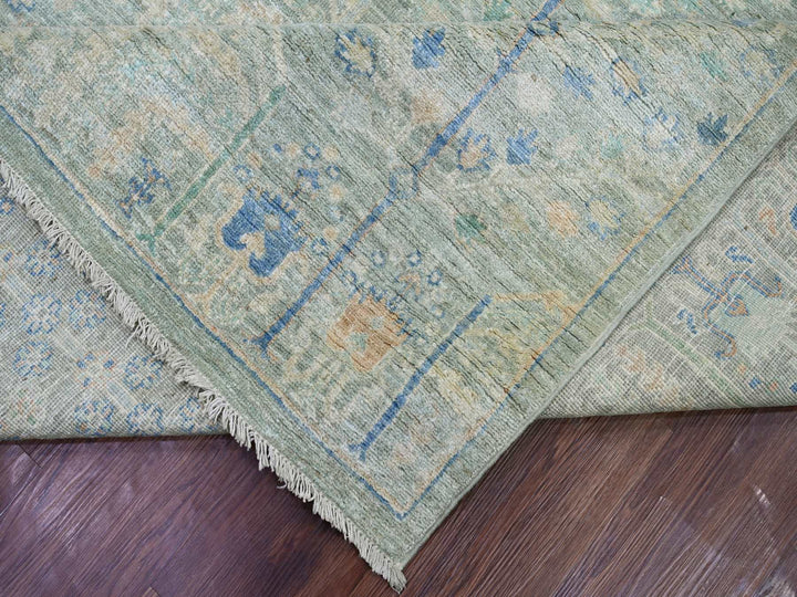 9'3" x 11'10" New Hand Knotted Green Wool Rectangle Oriental Rug - MOA10222443