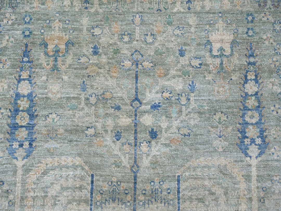 9'3" x 11'10" New Hand Knotted Green Wool Rectangle Oriental Rug - MOA10222443