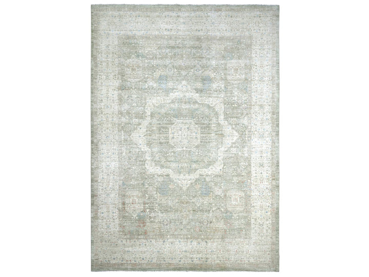 10'1" x 13'9" New Hand Knotted Green Wool Rectangle Oriental Rug - MOA10222444