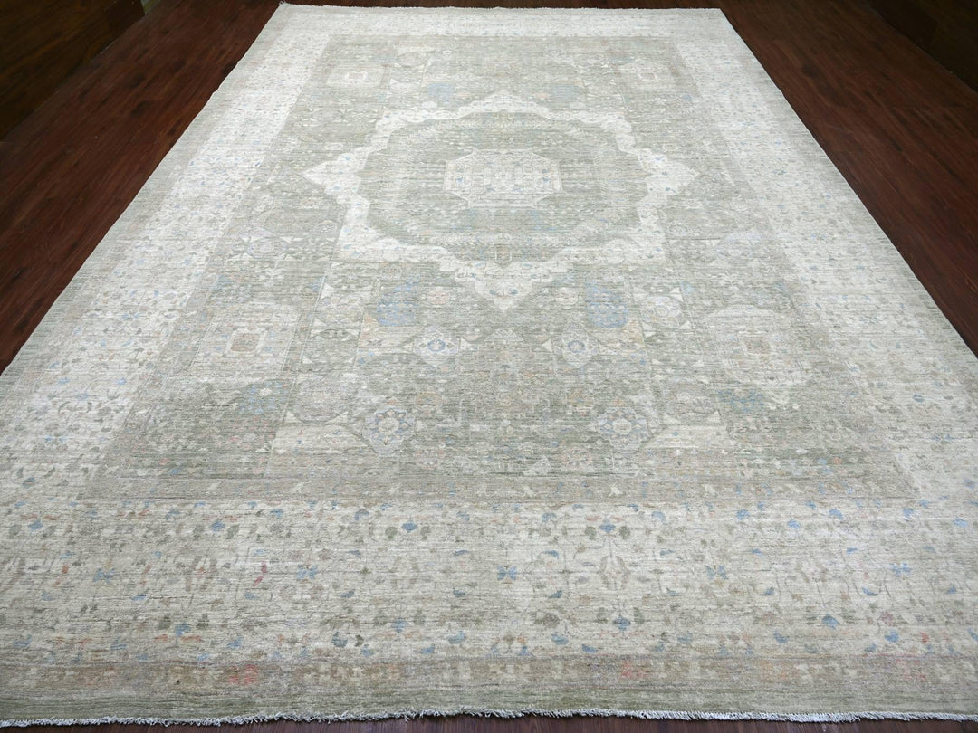 10'1" x 13'9" New Hand Knotted Green Wool Rectangle Oriental Rug - MOA10222444