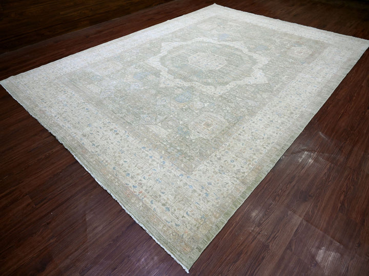 10'1" x 13'9" New Hand Knotted Green Wool Rectangle Oriental Rug - MOA10222444