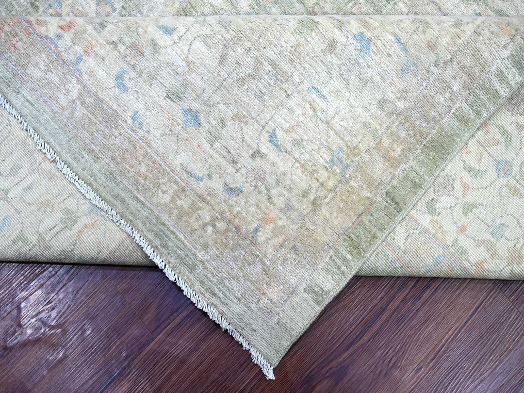 10'1" x 13'9" New Hand Knotted Green Wool Rectangle Oriental Rug - MOA10222444