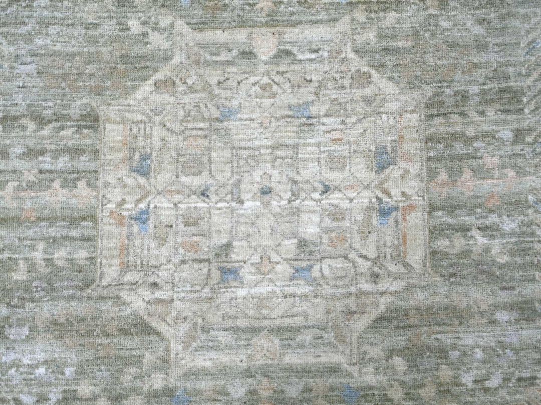 10'1" x 13'9" New Hand Knotted Green Wool Rectangle Oriental Rug - MOA10222444