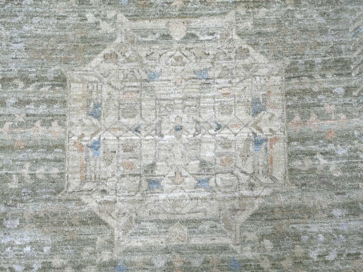 10'1" x 13'9" New Hand Knotted Green Wool Rectangle Oriental Rug - MOA10222444