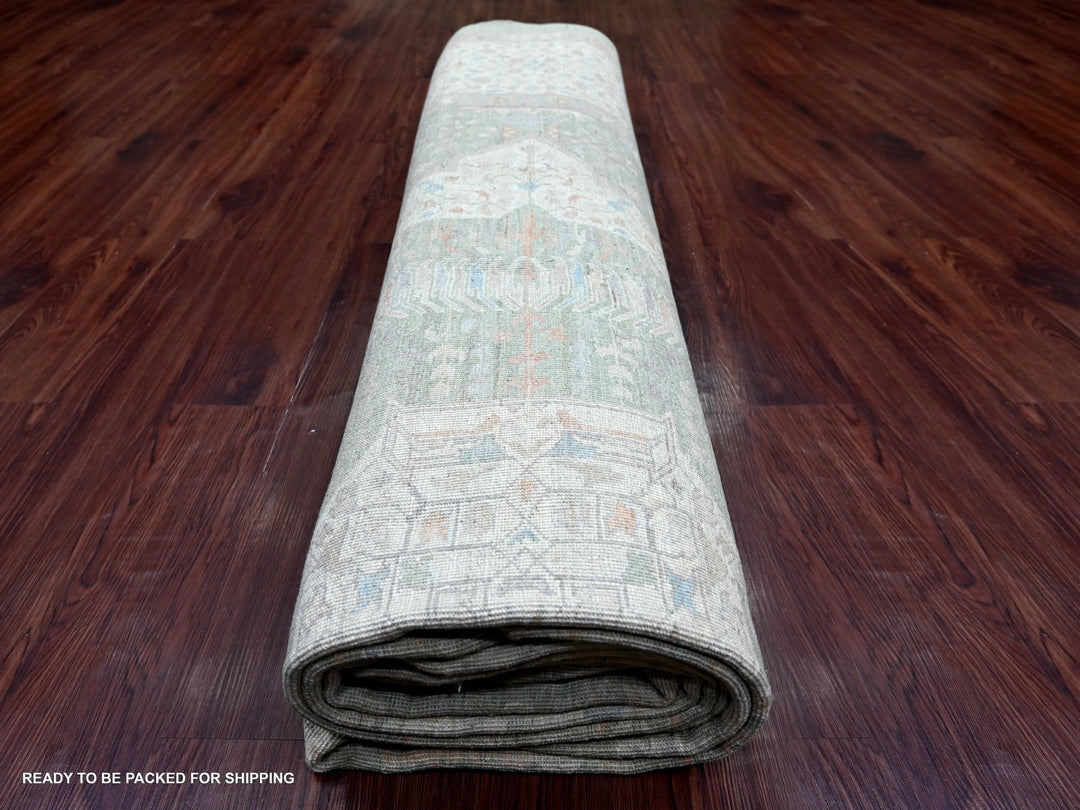 10'1" x 13'9" New Hand Knotted Green Wool Rectangle Oriental Rug - MOA10222444