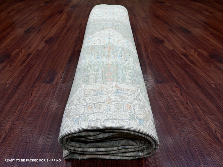 10'1" x 13'9" New Hand Knotted Green Wool Rectangle Oriental Rug - MOA10222444