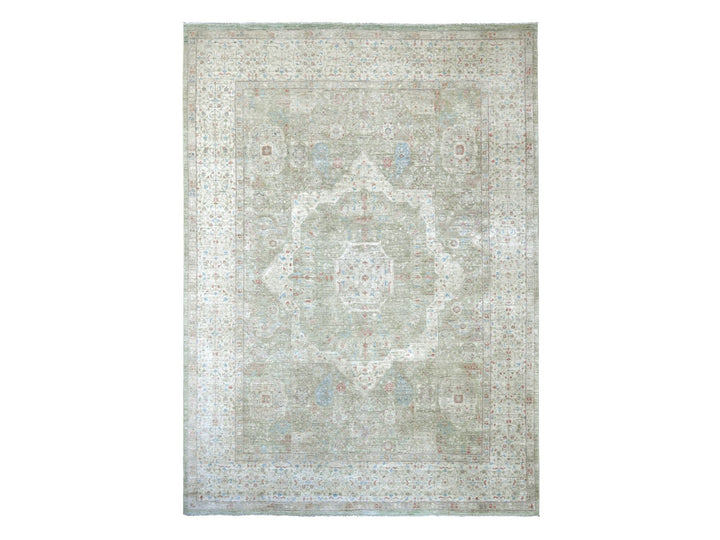 8'10" x 11'11" New Hand Knotted Green Wool Rectangle Oriental Rug - MOA10222445