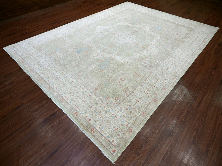8'10" x 11'11" New Hand Knotted Green Wool Rectangle Oriental Rug - MOA10222445