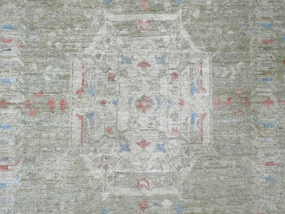 8'10" x 11'11" New Hand Knotted Green Wool Rectangle Oriental Rug - MOA10222445