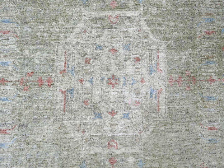 8'10" x 11'11" New Hand Knotted Green Wool Rectangle Oriental Rug - MOA10222445
