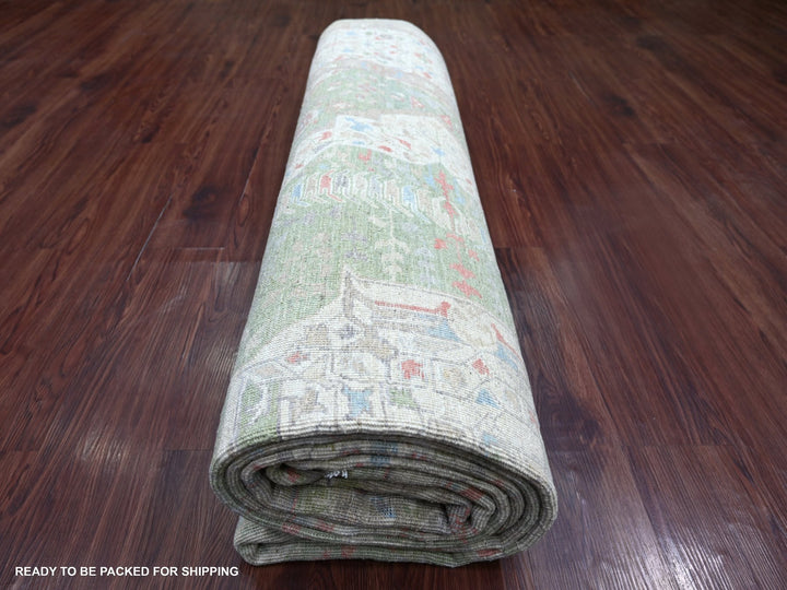 8'10" x 11'11" New Hand Knotted Green Wool Rectangle Oriental Rug - MOA10222445