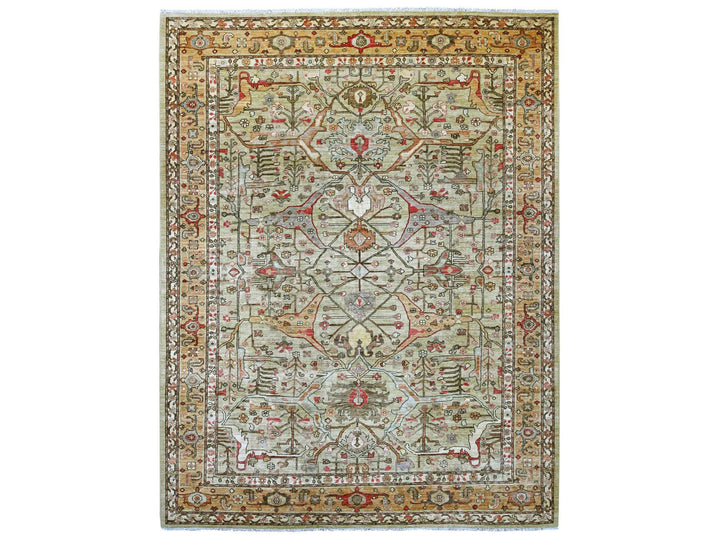 9'2" x 11'8" New Hand Knotted Green Wool Rectangle Oriental Rug - MOA10222446