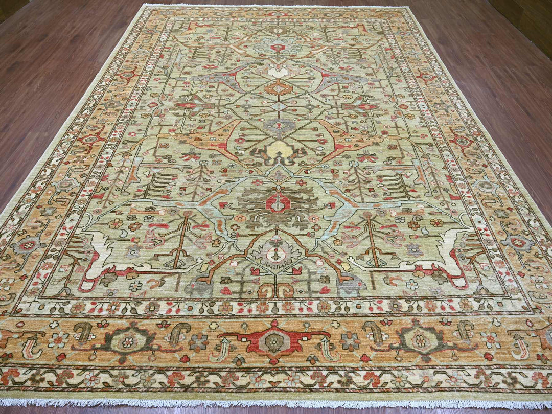 9'2" x 11'8" New Hand Knotted Green Wool Rectangle Oriental Rug - MOA10222446