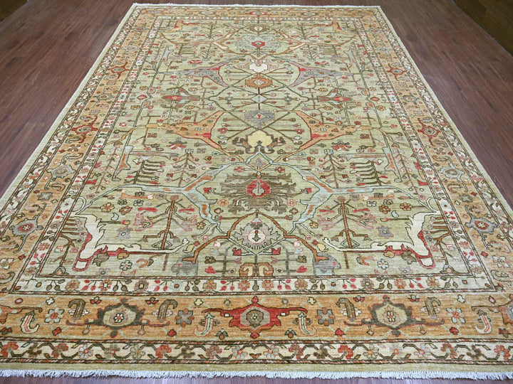 9'2" x 11'8" New Hand Knotted Green Wool Rectangle Oriental Rug - MOA10222446