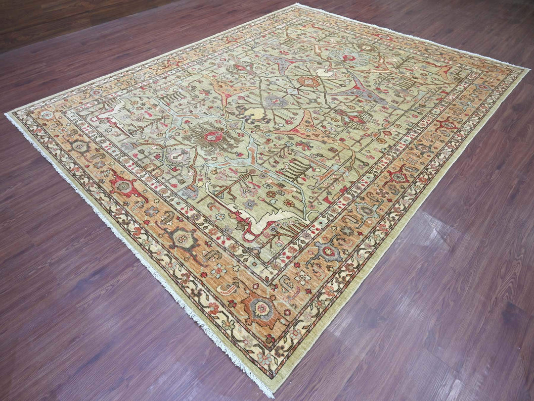 9'2" x 11'8" New Hand Knotted Green Wool Rectangle Oriental Rug - MOA10222446