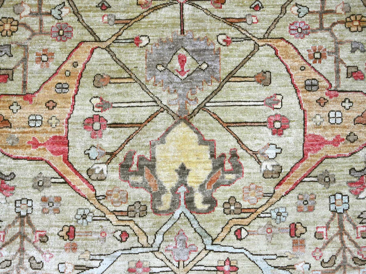 9'2" x 11'8" New Hand Knotted Green Wool Rectangle Oriental Rug - MOA10222446