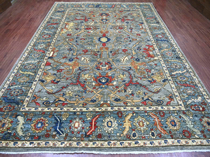 9'0" x 12'1" New Hand Knotted Grey Wool Rectangle Oriental Rug - MOA10222447