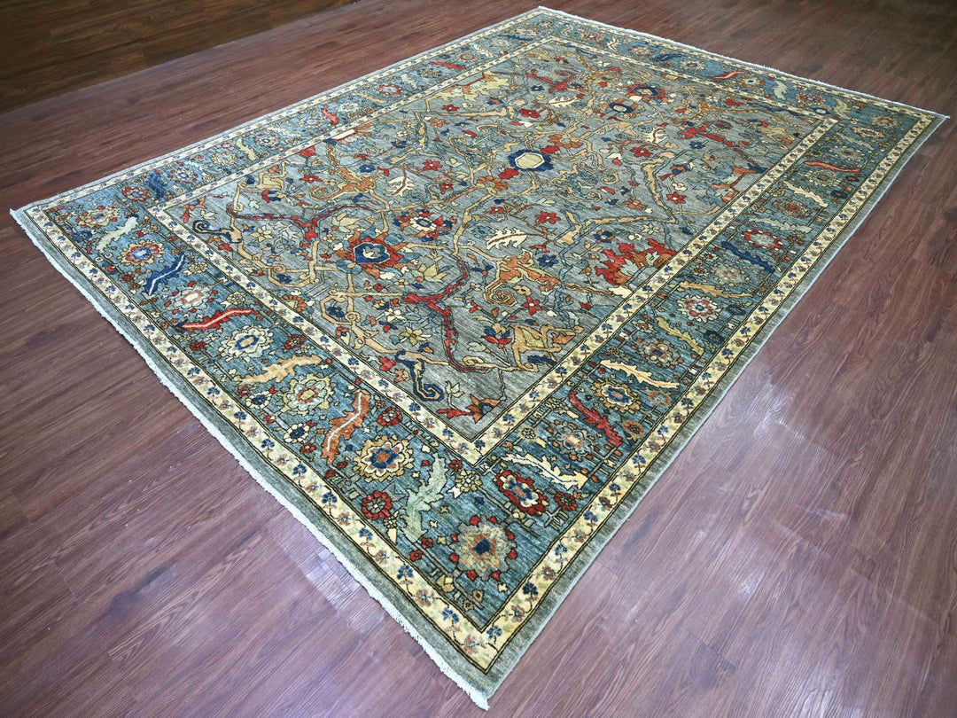 9'0" x 12'1" New Hand Knotted Grey Wool Rectangle Oriental Rug - MOA10222447