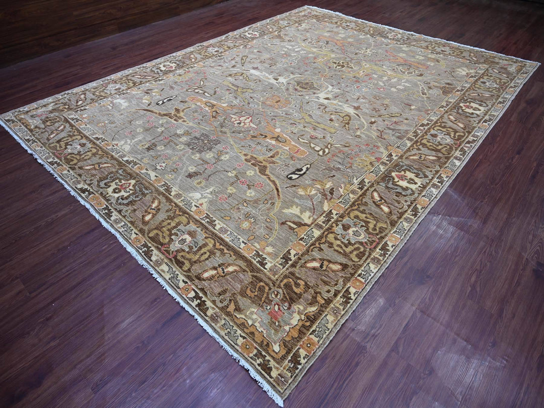 9'11" x 13'2" New Hand Knotted Grey Wool Rectangle Oriental Rug - MOA10222449
