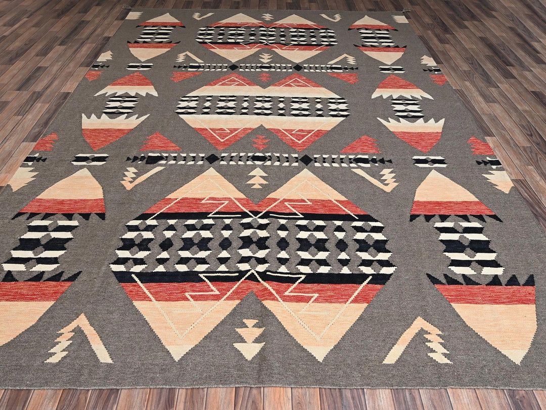 8'11" x 12'1" New Hand Woven Green Wool Rectangle Oriental Rug - MOA1022244