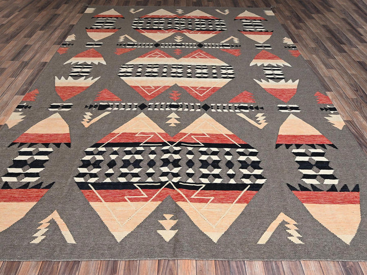 8'11" x 12'1" New Hand Woven Green Wool Rectangle Oriental Rug - MOA1022244