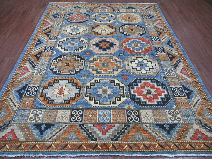 8'2" x 9'9" New Hand Knotted Blue Wool Rectangle Oriental Rug - MOA10222451