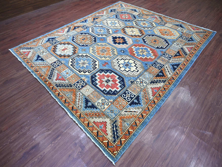 8'2" x 9'9" New Hand Knotted Blue Wool Rectangle Oriental Rug - MOA10222451