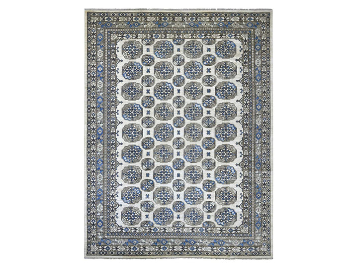 9'2" x 11'9" New Hand Knotted Ivory Wool Rectangle Oriental Rug - MOA10222452
