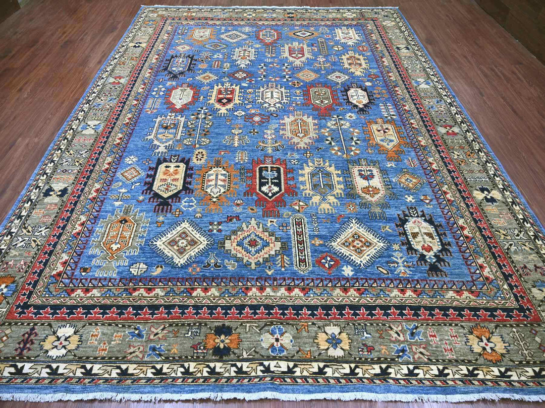 9'1" x 11'9" New Hand Knotted Blue Wool Rectangle Oriental Rug - MOA10222453