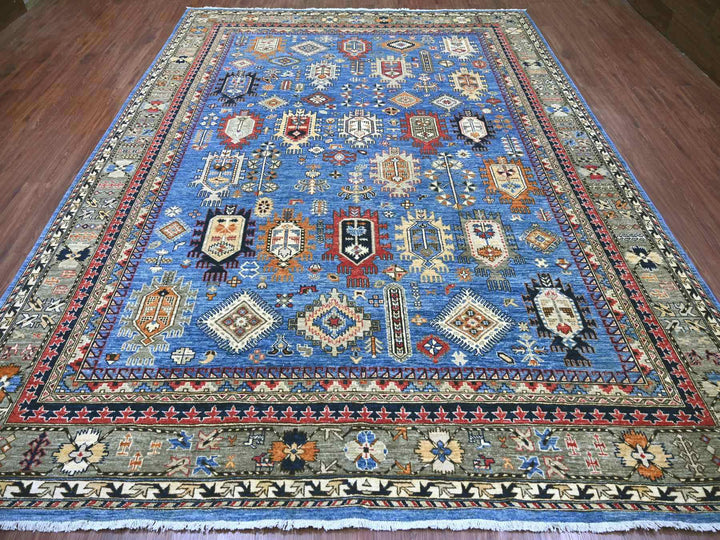 9'1" x 11'9" New Hand Knotted Blue Wool Rectangle Oriental Rug - MOA10222453