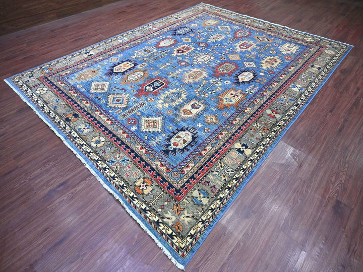 9'1" x 11'9" New Hand Knotted Blue Wool Rectangle Oriental Rug - MOA10222453