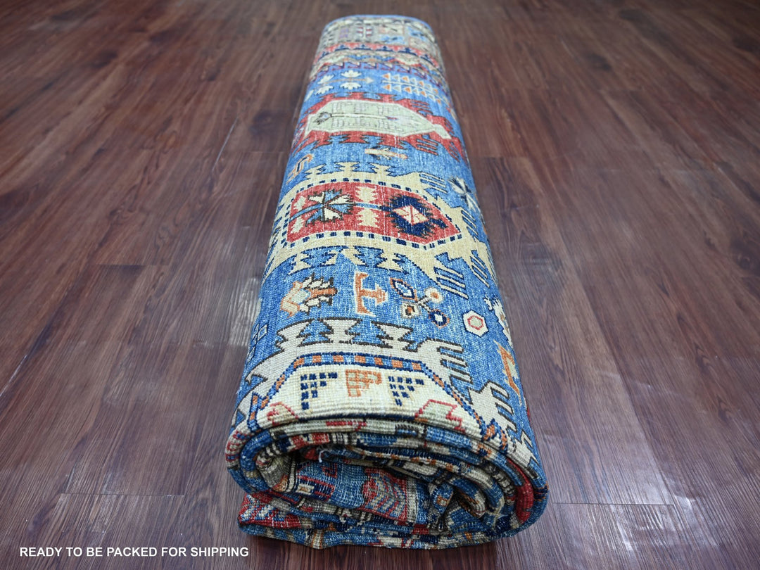 9'1" x 11'9" New Hand Knotted Blue Wool Rectangle Oriental Rug - MOA10222453