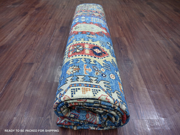 9'1" x 11'9" New Hand Knotted Blue Wool Rectangle Oriental Rug - MOA10222453